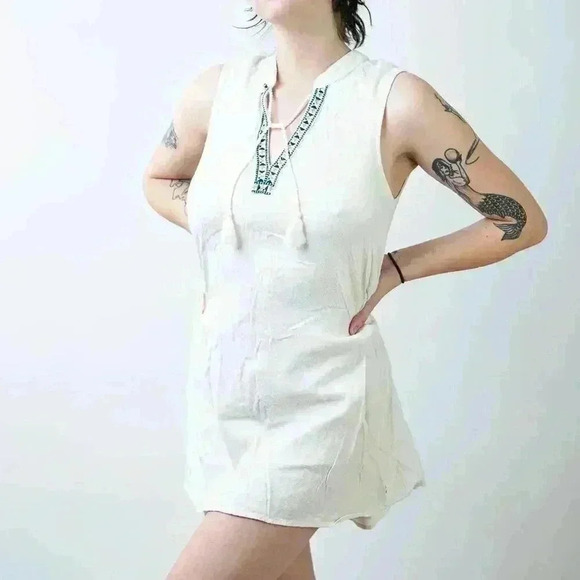 ROXY White Sleeveles Tunic Mini Dress - S - Picture 6 of 8
